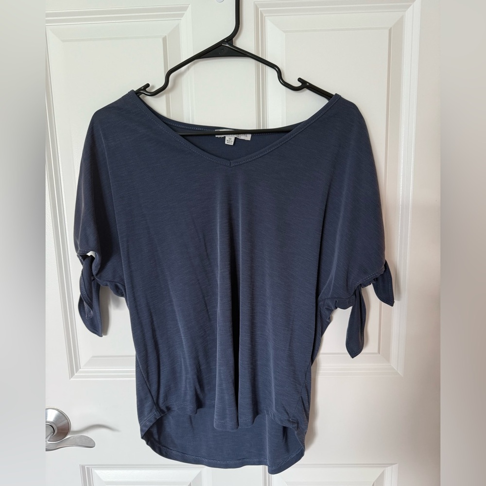 Green Envelope Blue Tie Front 3/4 Sleeve Blouse